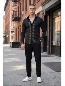 Camasa barbati neagra slim fit pentru evenimente 1334 P20-2.3 Camasa barbati neagra slim fit pentru evenimente 1334 P20-2.3